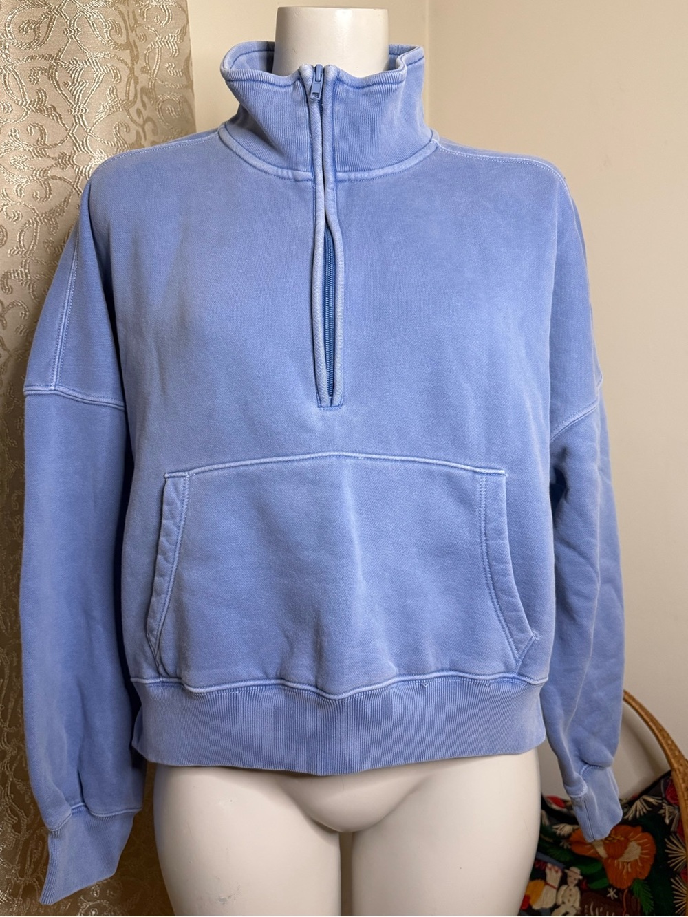 Abercrombie & Fitch Light Blue Quarter-Zip Cowl Sweatshirt
